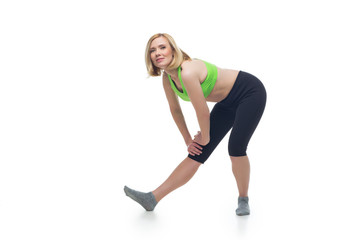 Fototapeta na wymiar Beautiful middle aged woman doing sport exercise