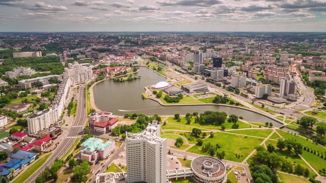 summer minsk city center sunset panorama 4k time lapse belarus
