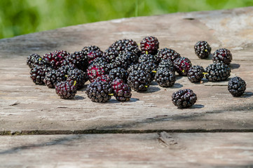black mulberry on a wooden table