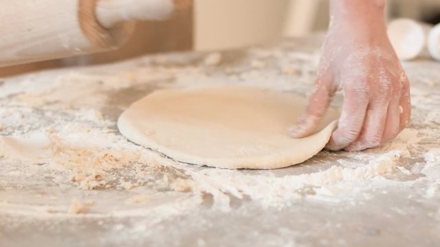Pleasant woman rolling out dough