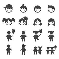girl and boy icon set