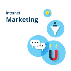 Internet Marketing card with flat internet marketing icons. For website graphics, mobile apps, web page layout design.