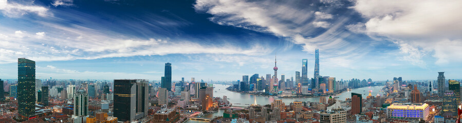 Fototapeta na wymiar Aerial photography at Shanghai bund Skyline of panorama