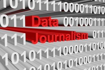 Data journalism in the form of binary code, 3D illustration