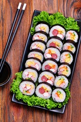 Korean Food Gimbap with ham, sausage, carrots, omelet 