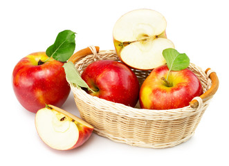 Naklejka na ściany i meble red apples in basket isolated on the white background