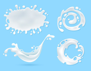 Milk, yogurt or cream blots set.