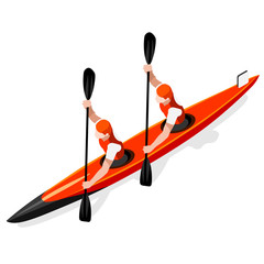 Kayak Sprint Doubles Summer Games Icon Set.3D Isometric Canoeist Paddler.Sprint Kayak Sporting Competition Race.Olympics Sport Infographic Canoe Kayak Vector Illustration © Aurielaki