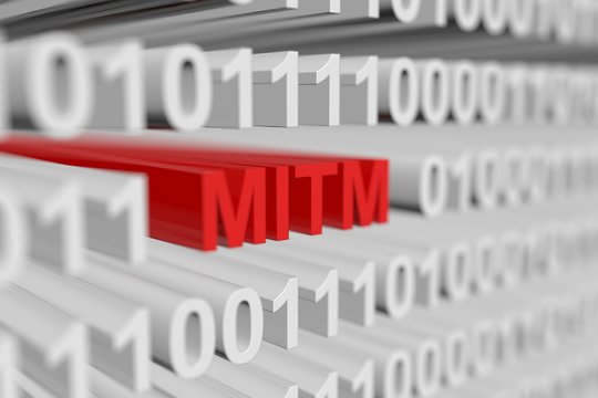 MITM as a binary code with blurred background 3D illustration