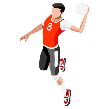 Handball Summer Games Icon Set.3D Isometric Athlete.Sporting Championship International Handball Competition.Olympics Sport Infographic Handball Vector Illustration