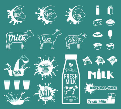 Milk logo. Milk, yogurt or cream splashes. Milk icons and design
