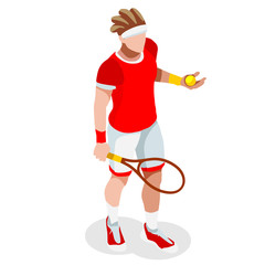 Tennis Player Summer Games Icon Set.3D Isometric Tennis Player.Sporting Championship International Tennis Competition.Olympics Sport Infographic Tennis Vector Illustration