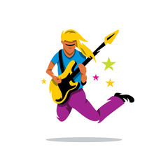 Vector Rock Guitarist Cartoon Illustration.
