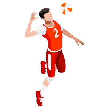 Volleyball Player Sports Icon Set.3D Isometric Indoor Volleyball.Sporting Championship International Volley Competition.Olympics Sport Infographic Volleyball Vector Illustration