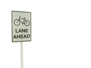 White Bicycle lane sign isolated on white background