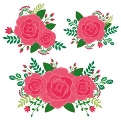 Rose floral elements set - hand drawn vector