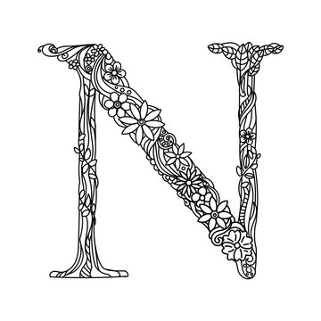 Letter N coloring book for adults vector