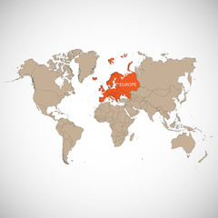 World map with the mark of the country. Europe. Vector illustration.
