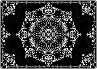 Vintage frame with white luxury ornament on black background
