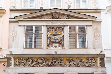 Facade of old house in Annagasse street, Vienna, Austria