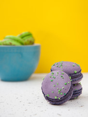 Purple macaroon on yellow background