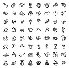 Fototapeta na wymiar 64 black and white hand drawn icons - FOOD & COOKING