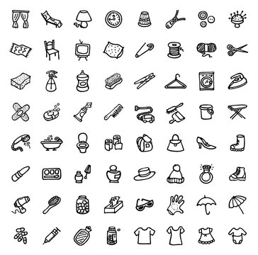 64 black and white hand drawn icons - HOME & ACCESSORIES