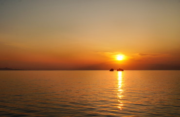 Seaside sunset at Santorini island in Greece