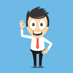 Vector businessman character showing ok sign. Happy cartoon mascot. Flat design vector illustration