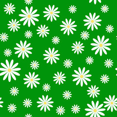 seamless pattern with daisies on a green background