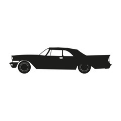 Black silhouette of a retro car on a white background . Vintage