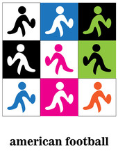 Colorful american football player signs. American football player icon. American football player logo.