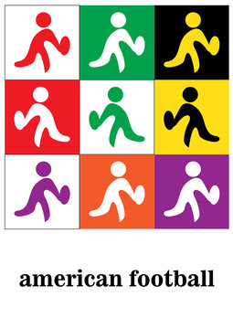 Colorful american football player signs. American football player icon. American football player logo.