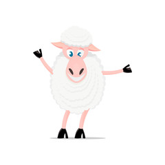 Cartoon sheep cute pose and emotion.