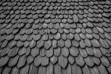 Tile roof of old Thai temple, Black and White process