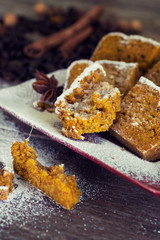 Homemade pumpkin - cinnamon bread with sugar powder