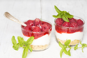 Cheesecake with raspberries