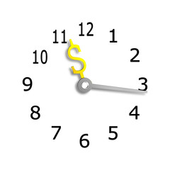 Clock face with USD money sign symbol hands, 3D rendering