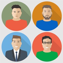 Flat men icons. Four different images of men. Can be used for the websites, blogs and forums
