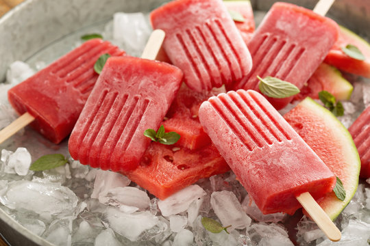 Watermelon and strawberry popsicles