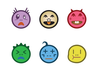 Cartoon faces with difference emotions. Vector faces icons