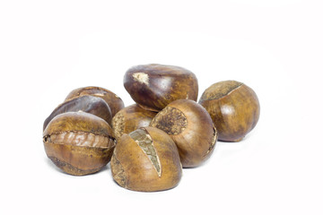 Roasted chestnut on white background