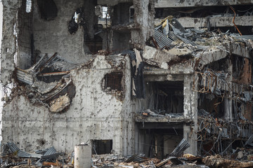 Detail view of donetsk airport ruins after massive artillery shelling