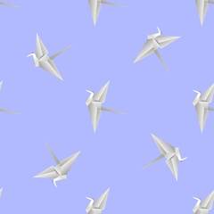 Paper Birds Isolated on Blue Background. Symbol of Peace. Seamless Pattern