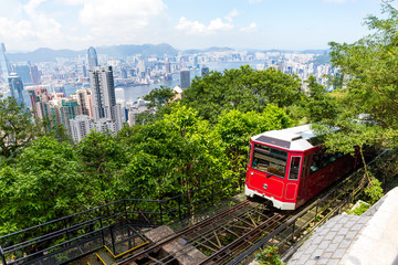 Fototapeta na wymiar Tourist tram at the Peak in Hong Kong