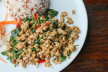 Rice and stir fried pork holy basil