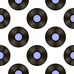 Retro Vynils Isolated on White Background. Sound Disc Seamless Pattern