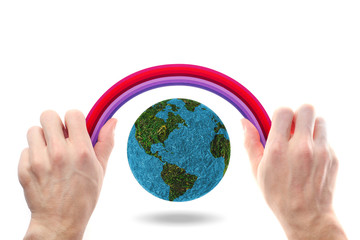 abstract globe on a white background under a rainbow