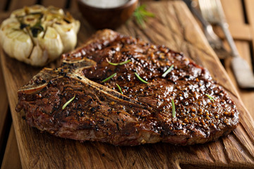 Beef steak cooked on a grill
