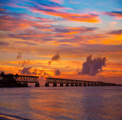 Fototapeta premium Florida Keys old bridge sunset at Bahia Honda